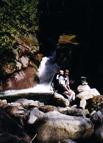 Bryden and Maren by falls on Marten Creek
