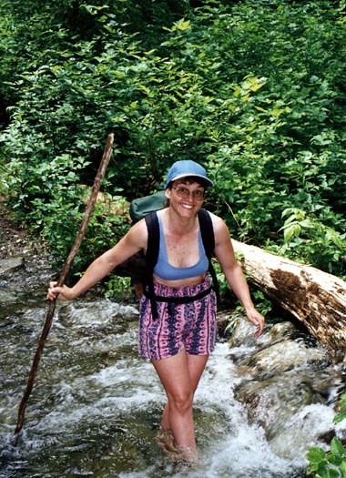 Sandy at the second trail wading