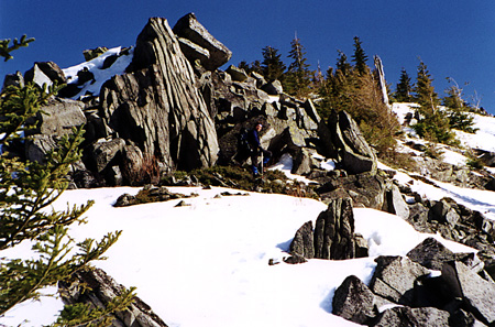 Rocky spine along ridge of Web Mountain